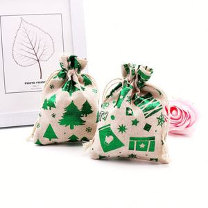 ถุงของขวัญผ้าลินินลายคริสต์มาสแบบมีเชือกผูก ขนาด 15x20 ซม. ถุงผ้าฝ้ายพิมพ์ลายบรอนซ์สำหรับใส่ขนม ของขวัญ เครื่องประดับ คุกกี้ บรรจุภัณฑ์สำหรับเทศกาล ขายส่ง - Product Image 4