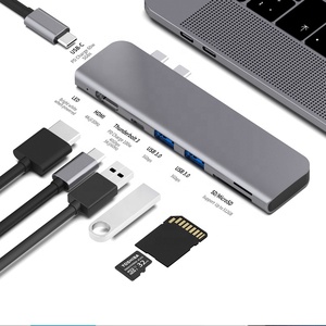 Adaptador de concentrador <span class=keywords><strong>USB</strong></span> <span class=keywords><strong>3</strong></span>,1 tipo <span class=keywords><strong>C</strong></span> portátil Estación de acoplamiento 7 en 1 con ranura para Lector 4K <span class=keywords><strong>Thunderbolt</strong></span> <span class=keywords><strong>3</strong></span> TF SD Protección óptima para computadora portátil - Product Image 6