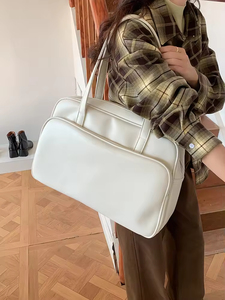 Wholesale Luxury <strong>Black</strong> Pu Leather Shoulder <strong>Bags</strong> for Women Stylish Large Capacity Travel Handbags Two Straps Custom Logo Zipper - Product Image 3