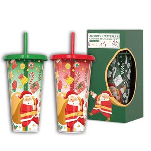 Vaso de Plástico de 24 oz para Café Frío con Pajita, Reutilizable, con Cambio de Color Navideño, con Tapa, para Fiestas y Bebidas - Product Image 1
