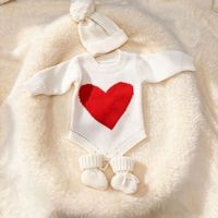 Pasgeboren baby hart jacquard gebreide romper 100% katoen gebreide romper met lange mouwen Valentijn baby fotografie outfit