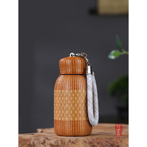 Zhuqi Pavilion Bamboo Woven Pure Titanium <b>Thermos</b> 12-24h Heat Preservation Outdoor Portable <b>Tea</b> Cup With Strap - Product Image 4