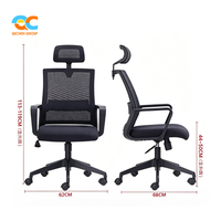 Chaise de bureau ergonomique avec appui-tête en maille, dossier haut gris, soutien lombaire, siège rembourré en tissu, chaise de direction pivotante