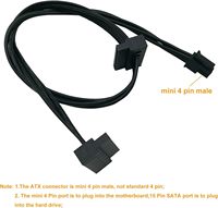 Cable adaptador de fuente de alimentación para disco duro SATA de 15 pines en ángulo recto, de 4 pines a 2 x SATA, para placa base ATX Mini