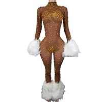 Combinaisons sexy transparentes avec strass, plumes, vêtements de danse exotiques, tenue de strip-teaseuse, vêtements de pole dance, combinaisons moulantes pour femmes