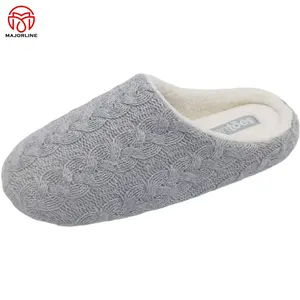 OEM Women's Knit Cashmere Memory Foam Slippers Comfy Slip-on House Shoes With Faux Fur Women Indoor Slippers