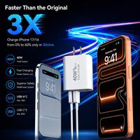 Chargeur Mural USB-C Rapide 40W 4 Ports PD/QC 3.0 Adaptateur 110V pour iPhone 17/16/15/14/13/12 Pro Max & iPad Galaxy S25 Lot de 2
