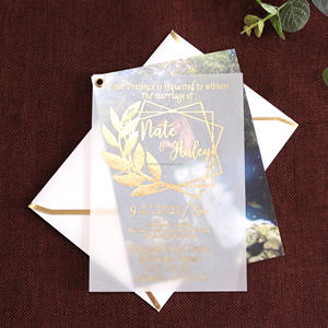 Invitations de <span class=keywords><strong>mariage</strong></span> en couches de vélin en feuille d'or et réservez les dates avec photo - Product Image 3