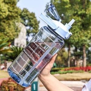 2000ml Extra-large Capacity Plastic Fitness Water Bottle with Marked Transparent <b>Drinking</b> Straw Water <b>Jug</b> - Product Image 6