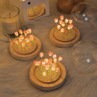 Tulipe Veilleuse LED Décoration Lampe Verre Fleur Artificielle Chambre Lampe De Table