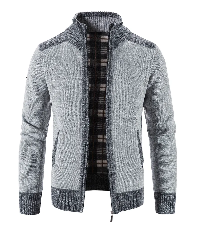 Wholesale New Fashion Winter Solid Color Slim Fit Thick Casual Zipper Knit Men's Cardigan Sweater