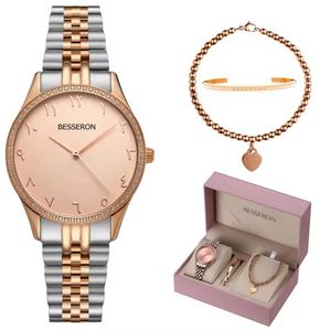 Ensemble de montres de luxe en or rose pour femmes, bracelet en acier inoxydable de haute qualité, cadran à aiguilles, logo personnalisé, ensemble cadeau de mode pour femmes - Product Image 6