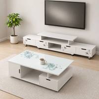 Ensemble meuble TV et table basse en bois, design moderne et minimaliste, pour salon, avec fonction de rangement, design compact et télescopique