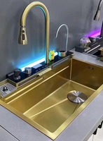 Évier de cuisine multifonction en or de luxe Évier de cuisine en acier inoxydable Évier fait main