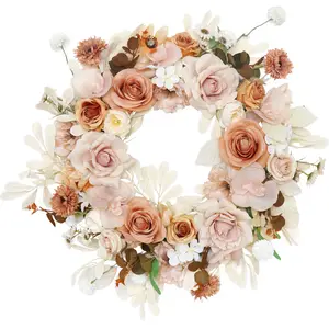 Vente en Gros Fleurs Artificielles Couronne de Rose Fougère Couronnes de Porte pour Maison de Mariage