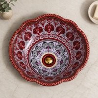 Lavabo en céramique rouge foncé mat, design floral, lavabo sur pied pour salle de bain, motif violet peint à la main, lavabo à poser pour villa