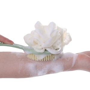 Bath Brush With <b>Sponge</b> Oval Massage Exfoliating Long <b>Handle</b> Pink Blue Green PP Material - Product Image 4