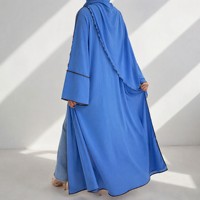 Abaya légère et respirante à effet froissé, ouverte sur le devant avec bordure passepoilée pour femmes musulmanes, grande taille, robe de prière hijab, vente en gros