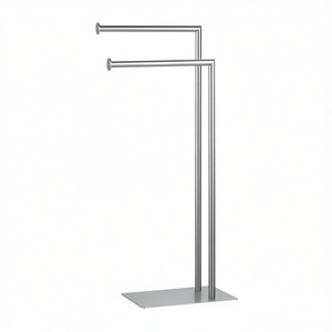 Toallero de pie con dos brazos y base rectangular de acero satinado - Product Image 3