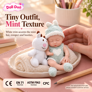 ตุ๊กตาเด็กเกิดใหม่ซิลิโคนขนาด 6 นิ้ว DollDuo แบบสั่งทำพิเศษ สีเขียวมิ้นท์ ชุดนอน วาดลายด้วยมือ ของขวัญวันหยุดสำหรับเด็ก - Product Image 2