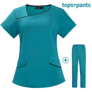 Blouses d'isolement pour esthéticiennes de salon de beauté et soins dentaires/oraux, combinaisons de protection à manches courtes et pantalons longs, extensibles et à séchage rapide - Product Image 5
