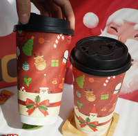 Gobelets en papier à double paroi de 16 oz personnalisés pour Noël, de qualité alimentaire, avec couvercles, écologiques, pour café chaud, whisky, vin, boissons gazeuses