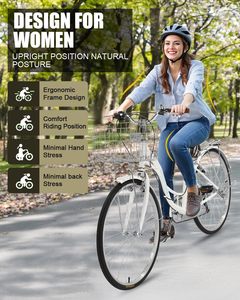 Vélo <span class=keywords><strong>de</strong></span> plage <span class=keywords><strong>pour</strong></span> <span class=keywords><strong>femme</strong></span> à 7 vitesses avec design <span class=keywords><strong>ergonomique</strong></span>, <span class=keywords><strong>selle</strong></span> réglable, double garde-boue et frein V, blanc - Product Image 2