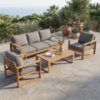 Ensemble de canapés d'extérieur en aluminium, 4 pièces, cadre en grain de bois, coussin de 10 cm pour patio et jardin