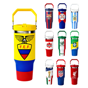 Gobelet isotherme <span class=keywords><strong>en</strong></span> acier inoxydable personnalisé ZREGGUR de 30 oz avec poignée, pour les supporters de football équatoriens, stade, camping, salle de sport, <span class=keywords><strong>voyage</strong></span> - Product Image 1