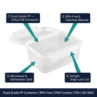 Contenedor de Alimentos de Plástico Transparente, Material PP Libre de BPA, Apto para Alimentos, Lonchera con Tapa, Servicio de Moldeo por Inyección de Plástico Personalizado
