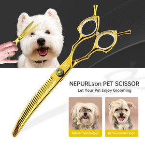 Tesoura japonesa 440c para animais de estimação, escova de peixe curvada em forma de espinha de peixe/Dense, de 7,5 polegadas, dourada, para cuidados com animais de estimação - Product Image 3