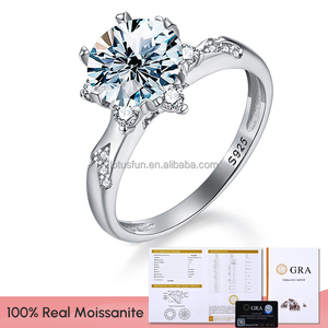 Joyería de lujo <span class=keywords><strong>Big</strong></span> Solitaire 2ct 8mm D Color VVS1 Moissanite Gemstone Anillos de compromiso Plata de Ley 925 para mujeres Boda - Product Image 4