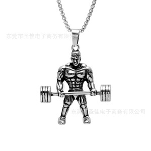 จี้สร้อยคอรูปนักกีฬายกน้ำหนักสแตนเลสสตีล รุ่น SP1074 เครื่องประดับแฟชั่นธีมการ์ตูน - Product Image 1