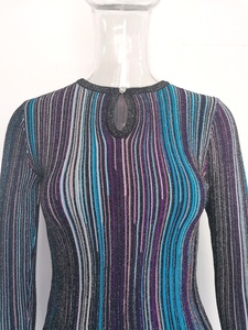 AIMEISI Wholesale New Round Neck Multi Color Stripe Long Sleeve <strong>Elastic</strong> Top Two Piece <strong>Skirts</strong> Sets Long <strong>Skirt</strong> Set for Women - Product Image 4