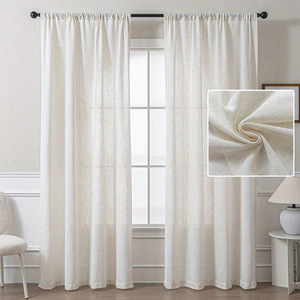 Voilage en lin mélangé coton et lin, couleur crème, à motif imprimé de style japonais, prêt à accrocher, 100x130cm pour <span class=keywords><strong>baie</strong></span> vitrée - Product Image 1