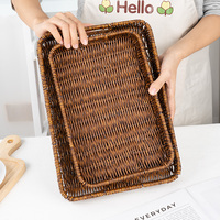 Panier de rangement rectangulaire Runda en rotin tressé à la main, écologique, moderne, décoratif, durable, en plastique de qualité alimentaire, avec poignée