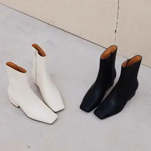 2022 autumn new minimalist all-match temperament calfskin chunky-heeled low-heeled ankle boots Chelsea boots