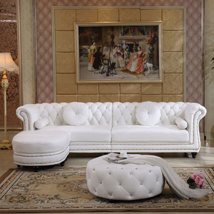 Lusso <span class=keywords><strong>moderno</strong></span> angolo componibile <span class=keywords><strong>bianco</strong></span> classico in vera pelle a forma di l divano Chesterfield <span class=keywords><strong>soggiorno</strong></span> divano set mobili - Product Image 1