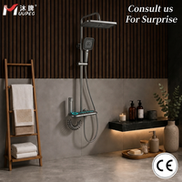 Ensemble de douche pluie LED chromé poli minimaliste 2026 avec bouton piano en laiton, quatre fonctions intelligentes, pour appartement, douche douce