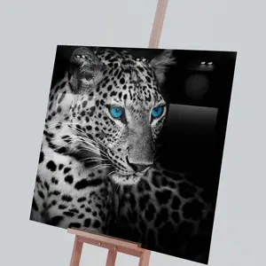 แฟชั่นตาสีฟ้าเสือดาวสัตว์คริลิค UV พิมพ์สแตนเลสโดยไม่ต้องกรอบคริสตัลพอร์ซเลนภาพวาดบนผนังศิลปะการตกแต่ง