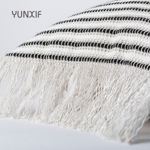 Coussin décoratif moderne tissé à rayures avec franges et <span class=keywords><strong>bouton</strong></span> décoratif, coussin lombaire Wabi-sabi pour canapé-<span class=keywords><strong>lit</strong></span> - Product Image 5