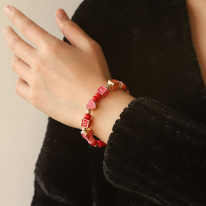 FCJ quadrato religioso bohémien inglese combinazione bracciale collana con perline colorate con pietra di agata di pera Design originale - Product Image 2