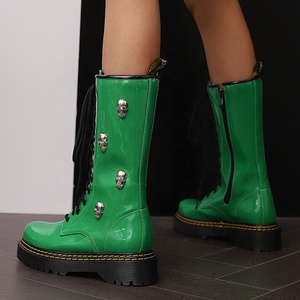 Botines de Moda con Decoración Metálica, Talla Grande 48, para Mujer, con Cordones, Cierre Lateral, Tacón Plano, Altura Media, Botas Cortas - Product Image 4