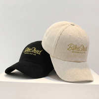Casquette de baseball en velours côtelé de qualité supérieure, personnalisée par le fabricant, non structurée, avec broderie de lettres noires, style Dad Hat