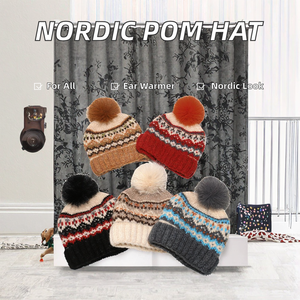 Winter Nordic Style Knit <strong>Pom</strong> <strong>Pom</strong> <strong>Beanie</strong> Hat with Ear Flaps Unisex Travel &amp; Beach Use Warm Knit Hats <strong>Beanies</strong> - Product Image 2