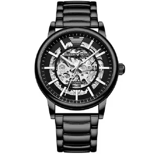 Custom logo All stainless steel see through skeleton dial Minimalist Men Automatic Watch