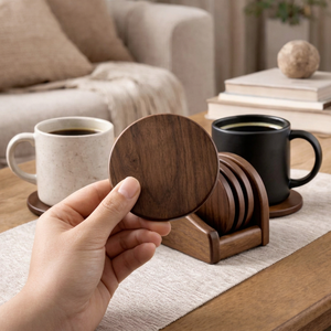 Handmade Natural Wood & <b>Epoxy</b> Resin Inlay Round Coaster Set with Holder REHMAN CRAFT - Product Image 1