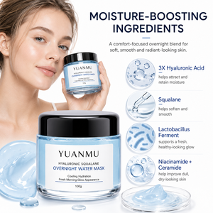 Mascarilla Nocturna Hidratante e Iluminadora, Crema Humectante Profunda, Mascarilla de Gel Herbal con Ácido Hialurónico, Niacinamida y Escualano - Product Image 3