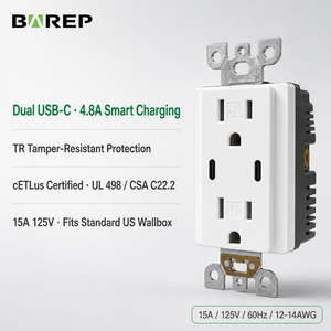 เต้ารับติดผนัง BAREP 15A 120V พร้อมพอร์ตชาร์จ USB-C คู่ 4.8A ได้รับการรับรองมาตรฐาน CETLus ป้องกันการงัดแงะ เหมาะสำหรับใช้ใน<span class=keywords><strong>บ้าน</strong></span>และโรงแรมในสหรัฐอเมริกา รองรับ OEM - Product Image 4
