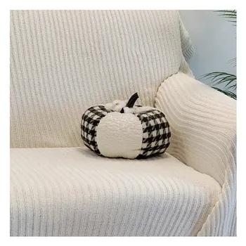 Fashion cute creative solid black plaid wholesale custom stuffed shaped plush pumpkin custom decorative shaped pillow cushion